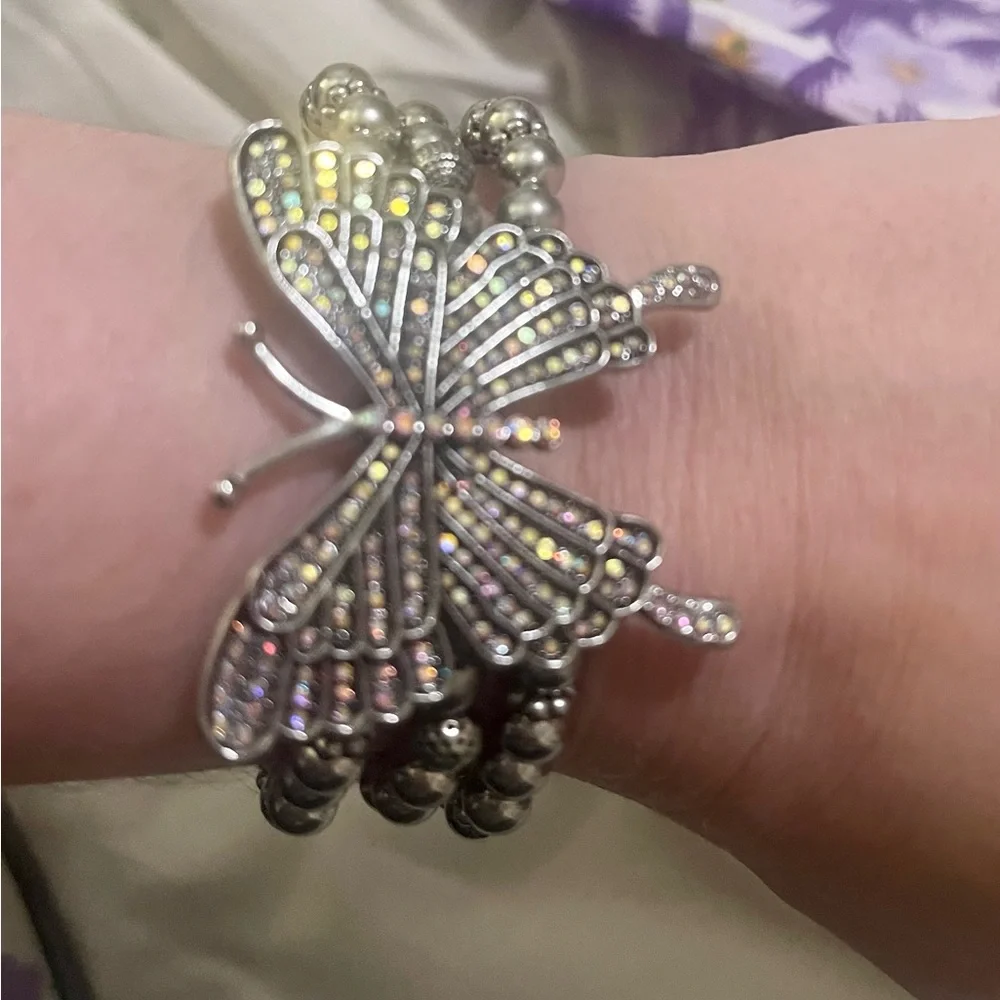 Iridescent butterfly 🦋 silver elastic stretch bracelet - Picture 10 of 10